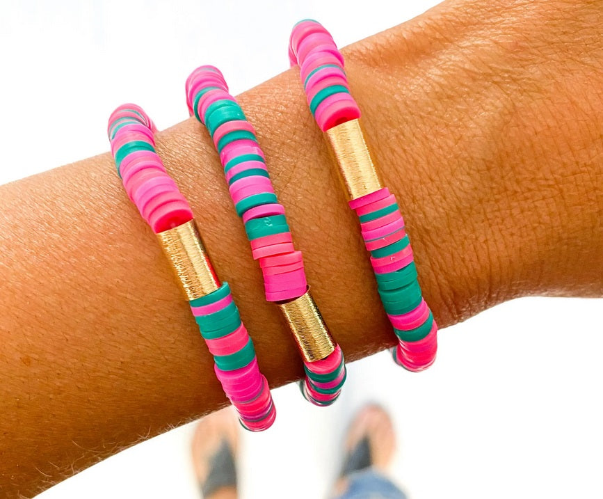 Hot Pink and Turquoise Heishi Bracelet