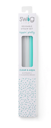 Swig Clear and Aqua Reusuable Straw Set (tall)