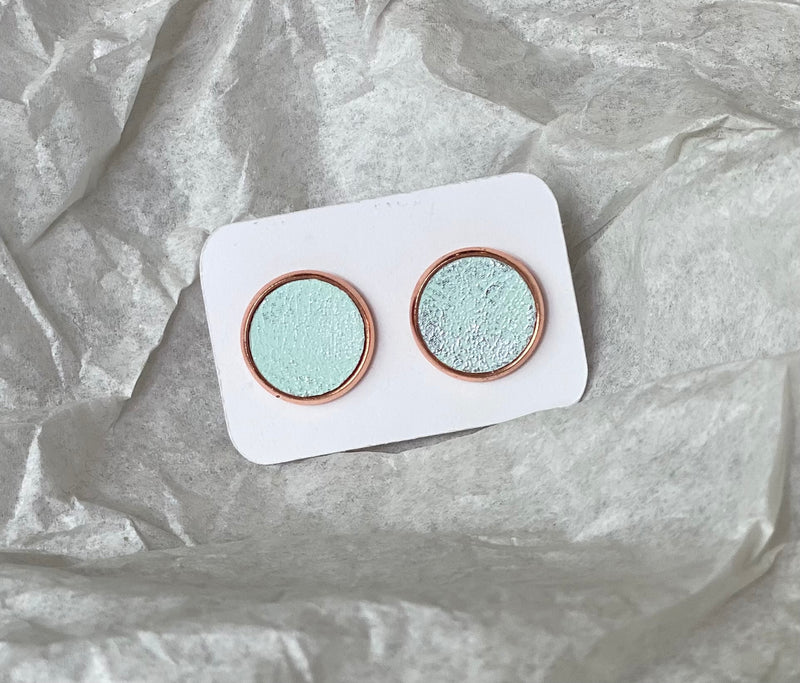 Leather mint gold studs