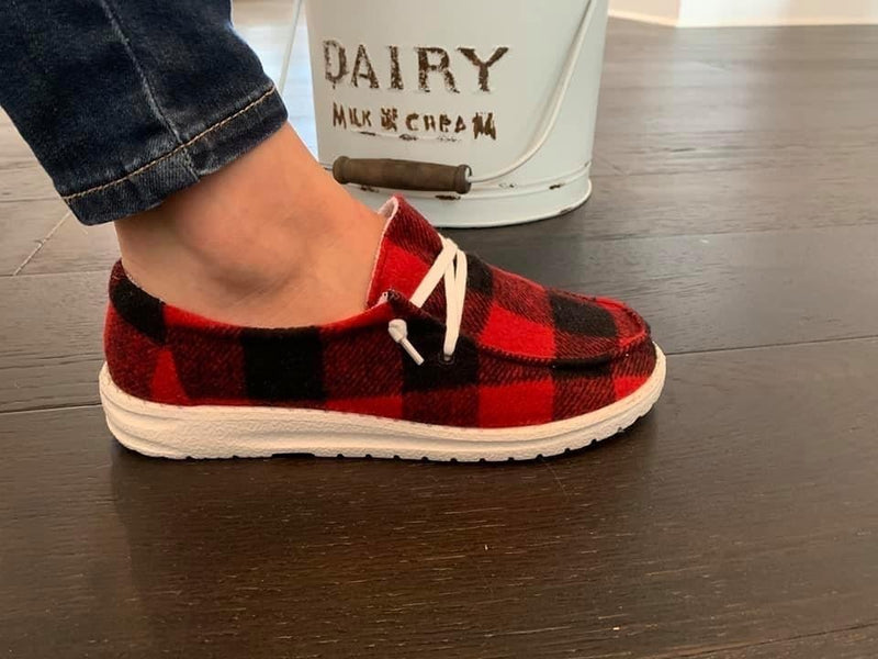 Riley Red Buffalo Plaid Shoes White Laces